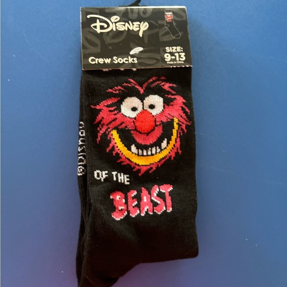 Disney Black Crew Socks - Muppets “the animal” sz 9-13 NEW - Picture 1 of 2